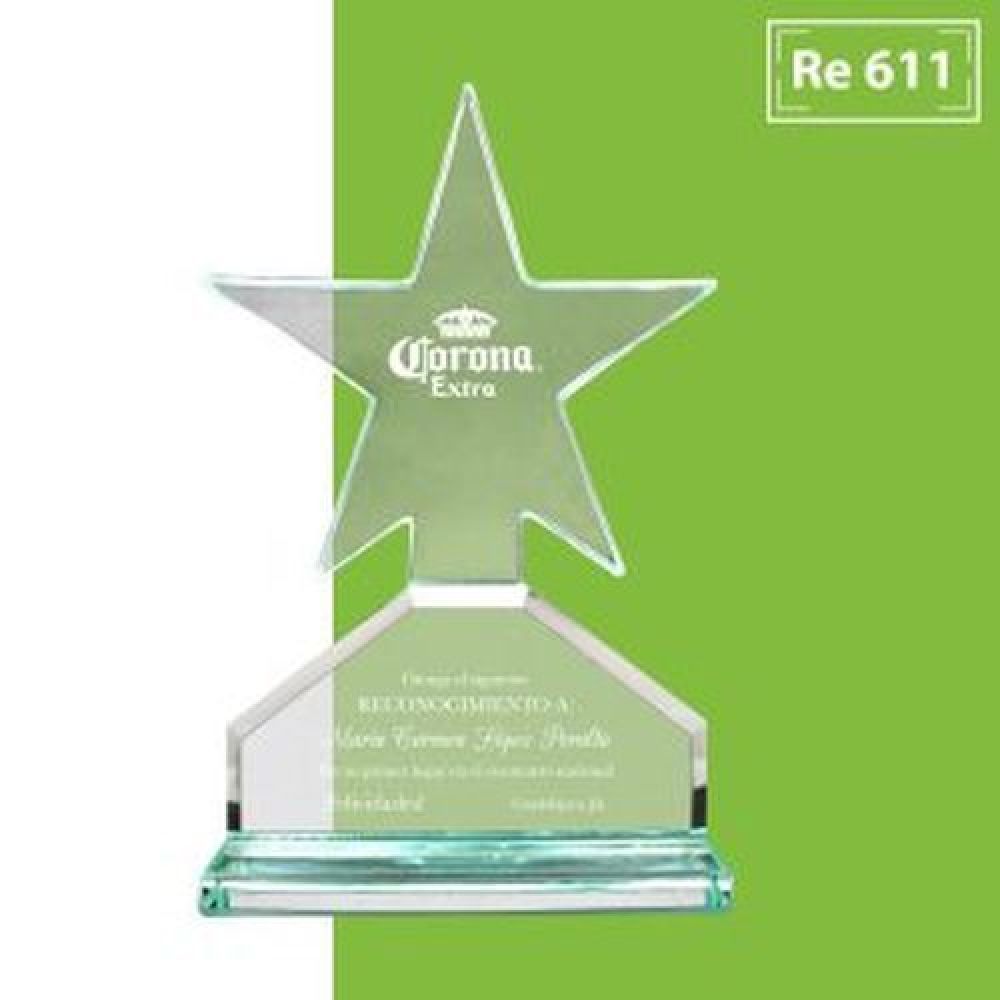 RECONOCIMIENTO DE CRISTAL JADE CON FORMA DE  ESTRELLA GRANDE CON DOBLE BASE TAMAÑO 24 X15 X 6 CM CON GRABADO LASER EN LA ESTRELLA Y GRABADO EN LA  BASE 10 X 4.5 CM imagen